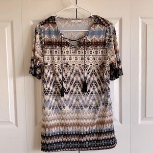Patterned boho dress with Tassles